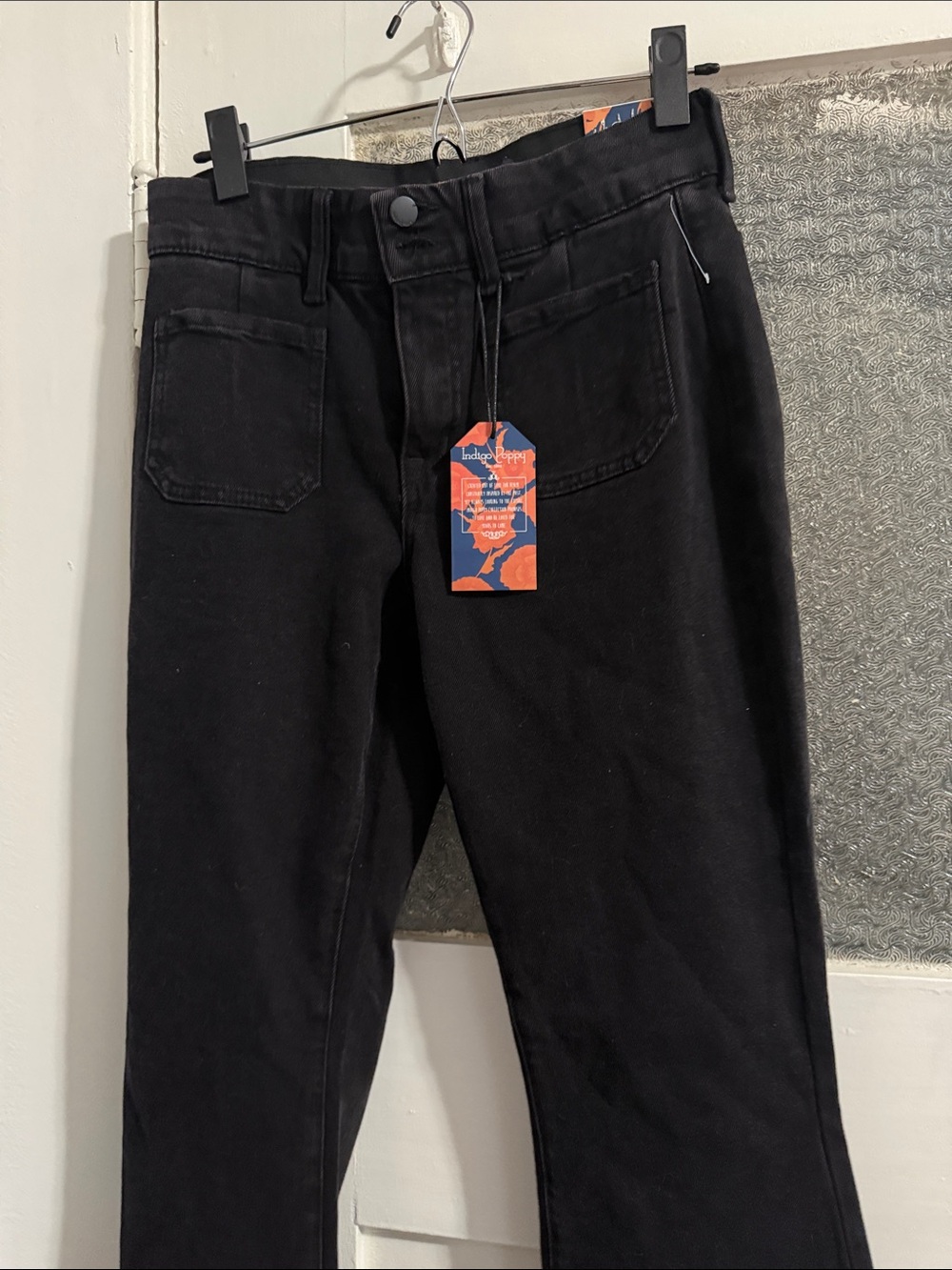 Indigo Poppy Branded Denim Tag - Black Jeans